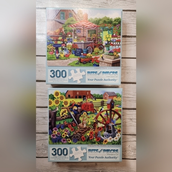 Bits and Pieces Puzzle Bundle 300 Peice Singing in the Meadow and Country Charm - Picture 1 of 10